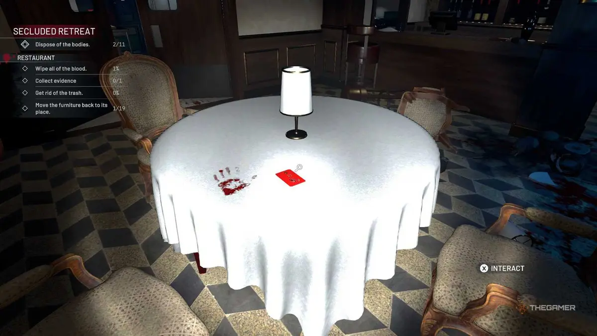 Crime Scene Cleaner table with a red keycard.