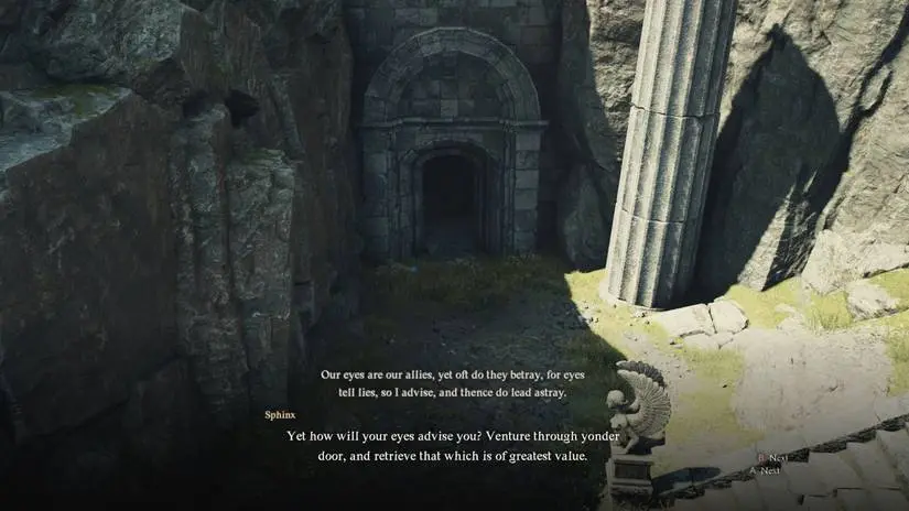 A picture of the dungeon the Sphinx want you to go to for the Riddle of the Eyes - Dragon's Dogma 2