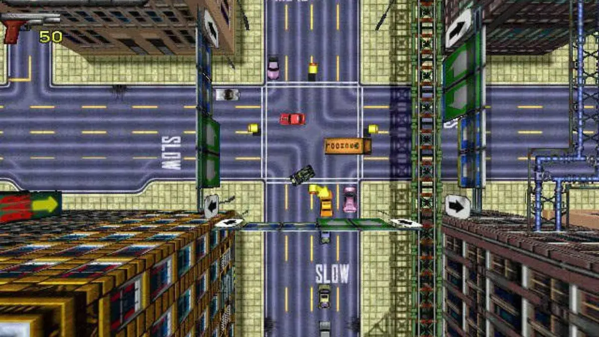 The game's top-down perspective - Grand Theft Auto
