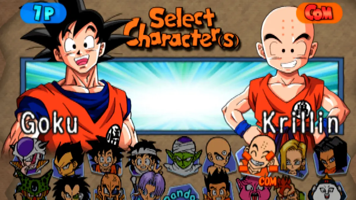 goku vs krillen in DBZ: Budokai character select screen.