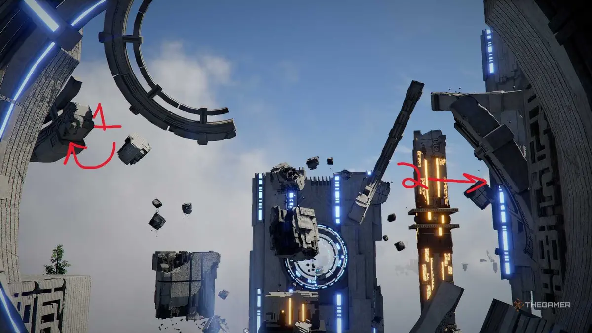 A player solving the Skyloop Bridge puzzle in Crimson Desert.