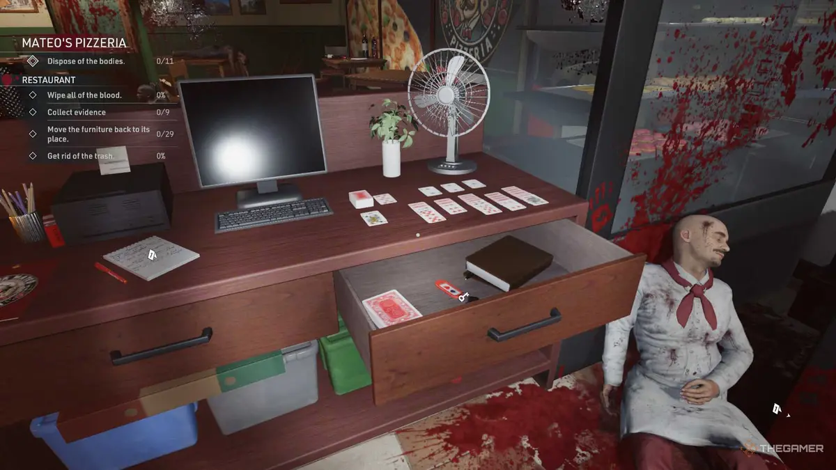 Kovalsky finds a key inside the drawer of the Pizzeria's in Crime Scene Cleaner