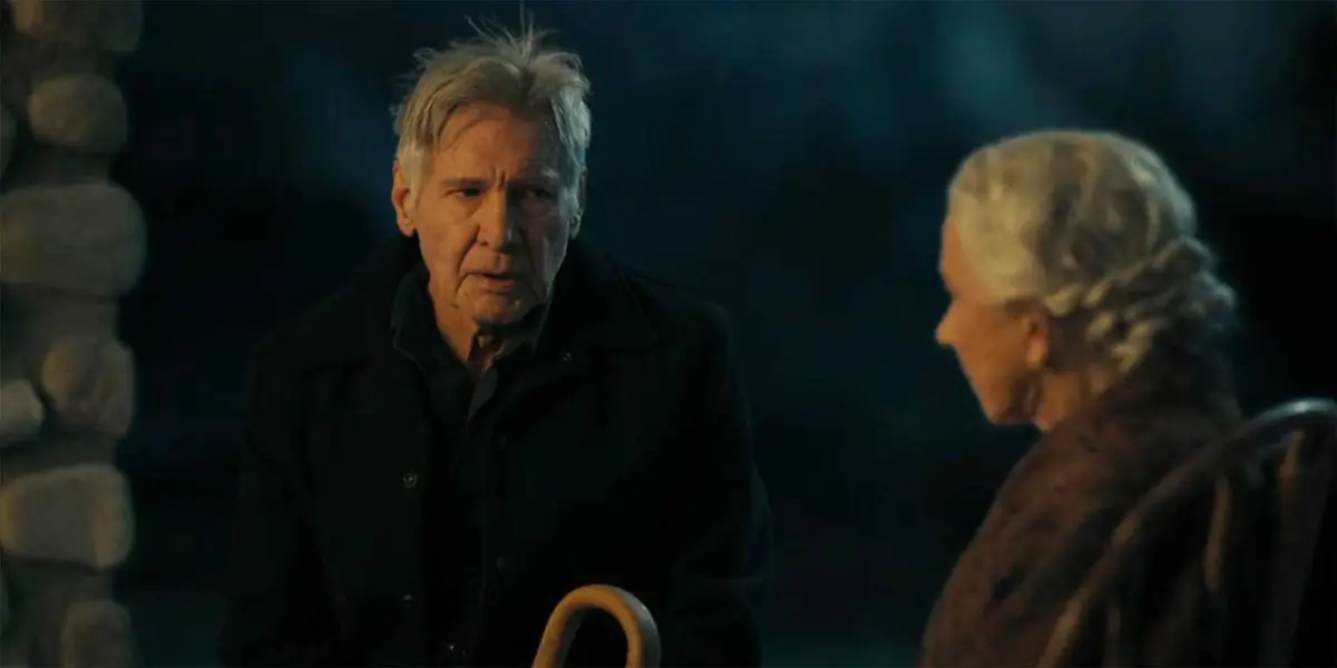 Jacob (Harrison Ford) looks at Cara Dutton (Helen Mirren) in 1923