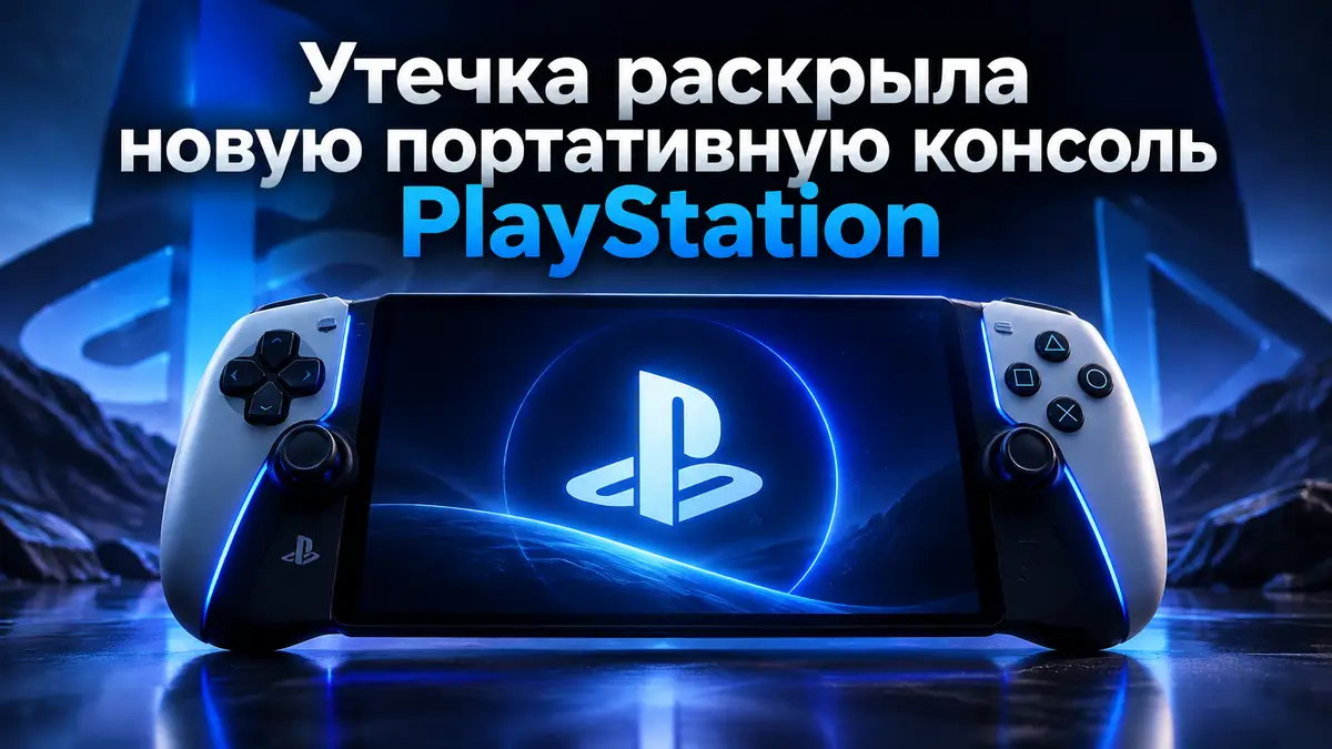 Концепт новой портативной консоли PlayStation с фирменным логотипом в неоновом свете