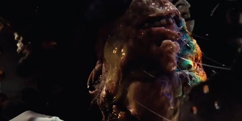 A closeup of Jason Voorhees' melted face in Jason X