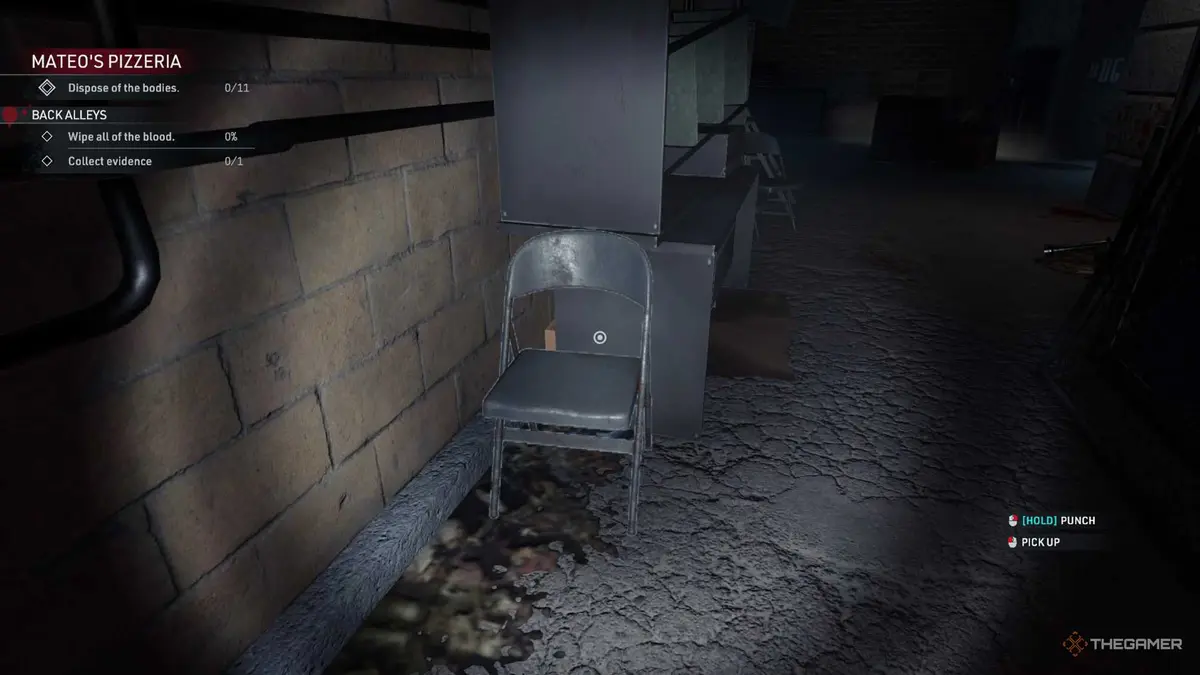 Kovalsky uses flashlight and finds a chair in Crime Scene Cleaner