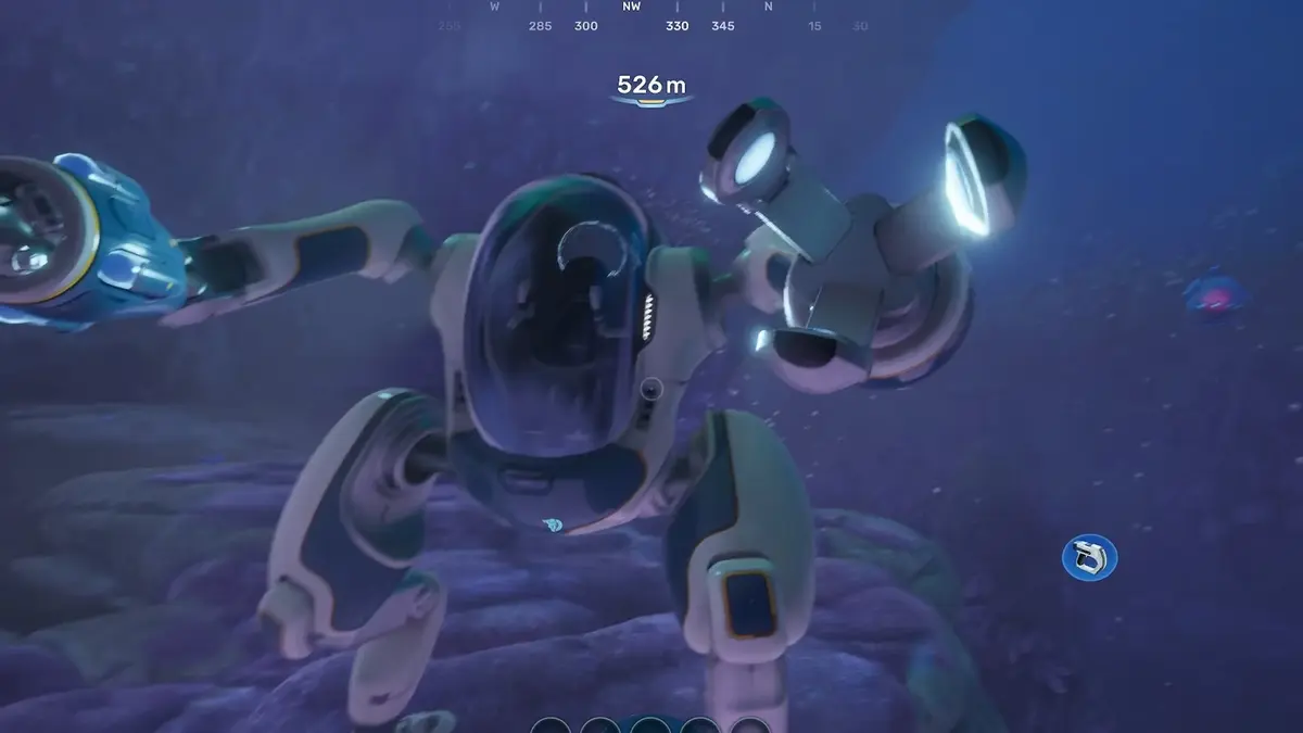 A screengrab from a video of the new bipedal Frog suit in Subnautica 2.