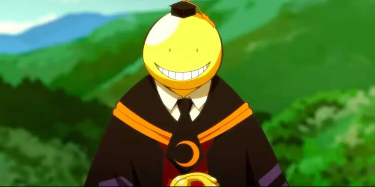 Koro-sensei is surrounded by greenery in Assassination Classroom.