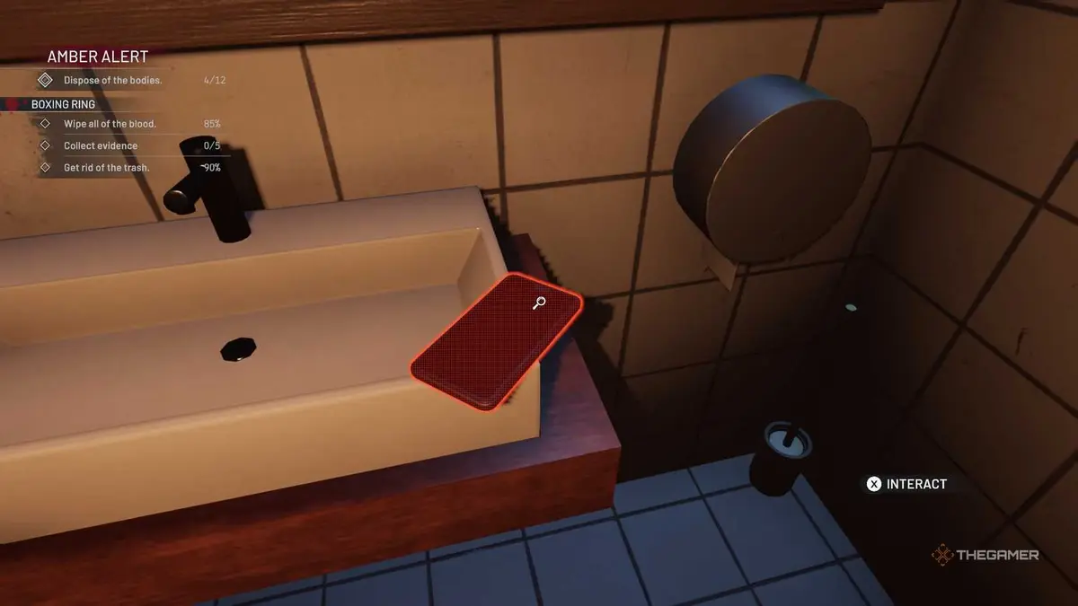 Crime Scene Cleaner phone evidence on the sink.