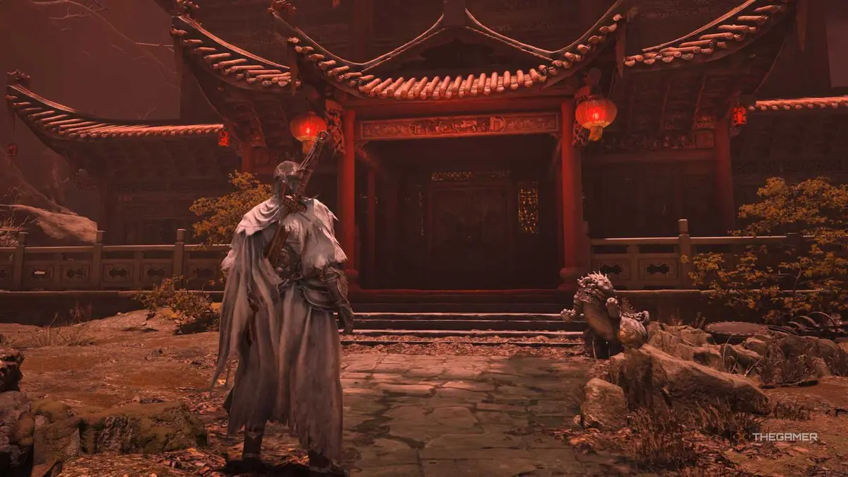 souls standing outside the crimson manor in phantom blade zero.