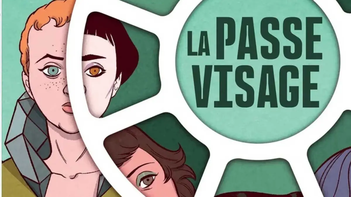 The cover of the graphic novel La Passe Visage, aka Shifter, shows a a woman with a wheel of different faces