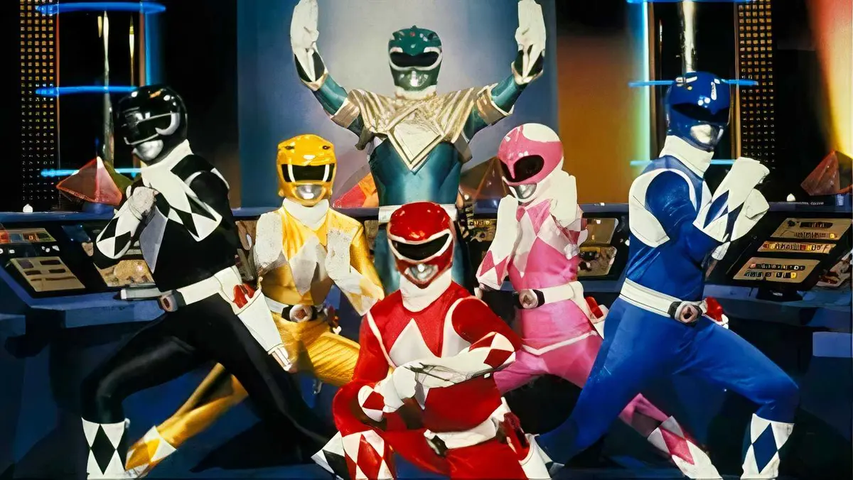 The Black, Yellow, Red, Green, Blue and Pink Ranger in Mighty Morphin Power Rangers