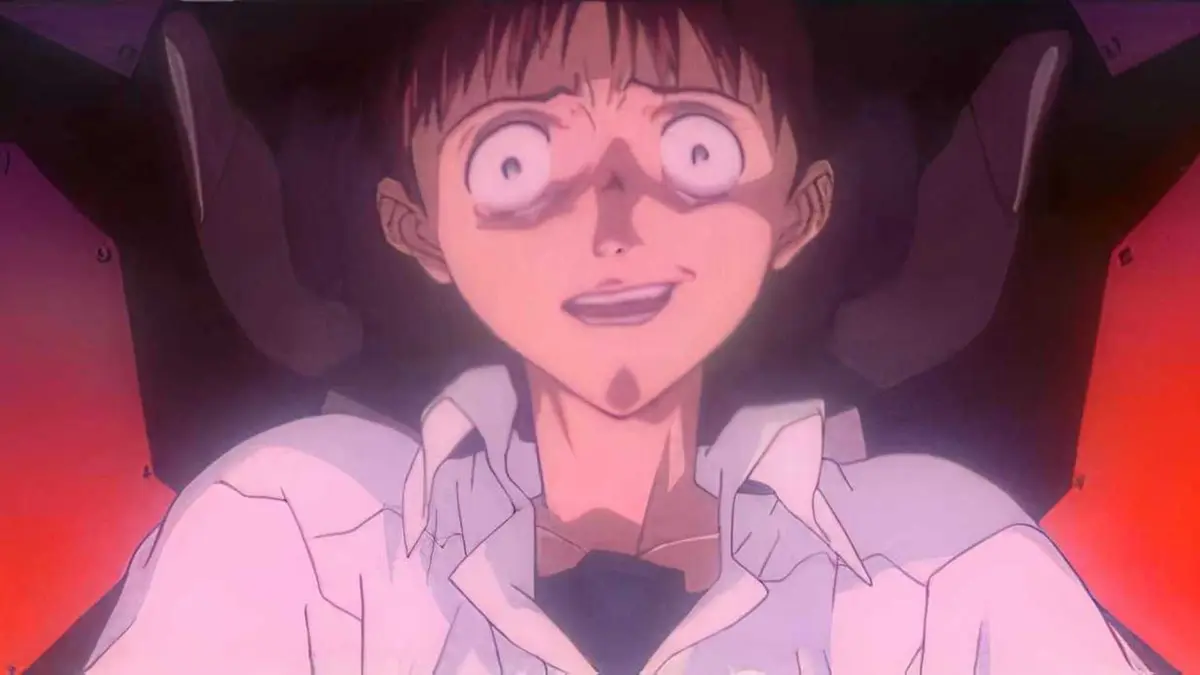 Shinji having a mental breakdown as The Third Impact begins to take place in Neon Genesis Evangelion.