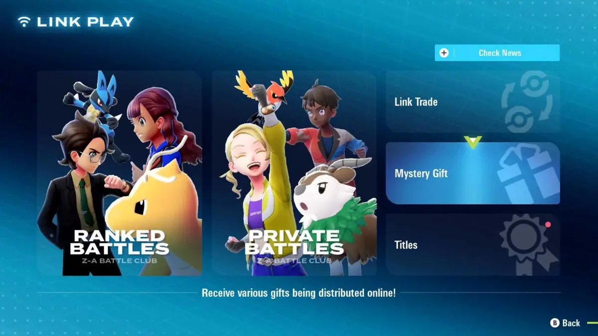 mystery gift menu pokemon legends z-a