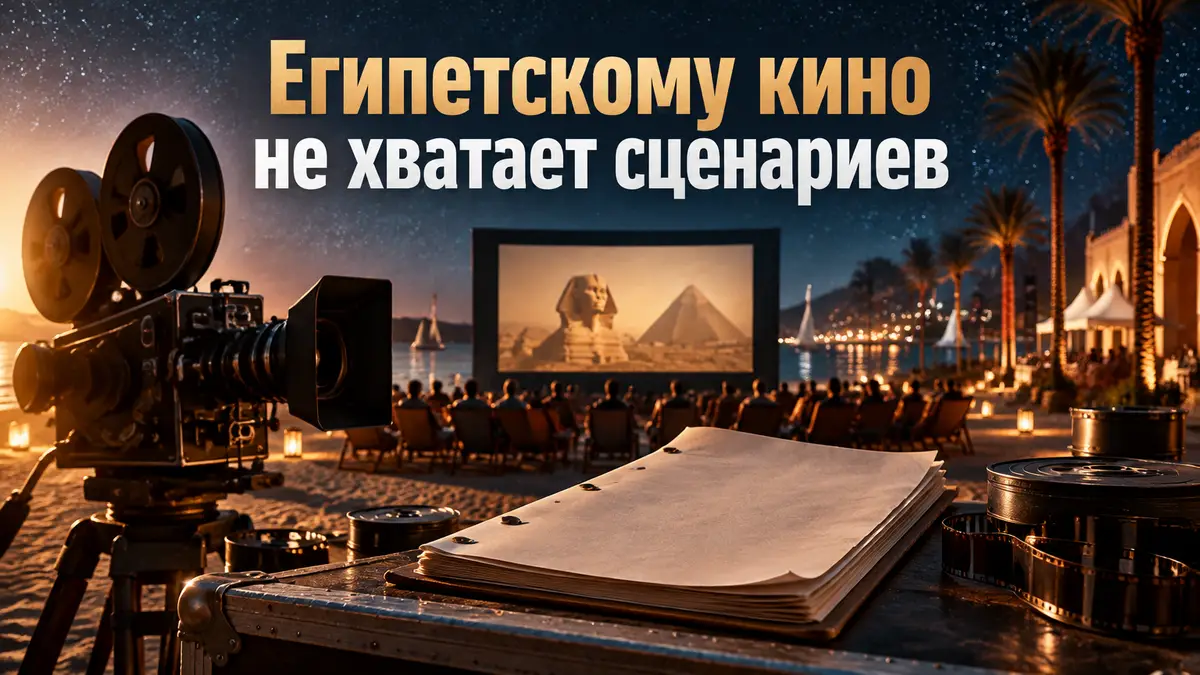 Египетское кино: киноэкран под звёздным небом на побережье Красного моря, кинокамера и сценарий