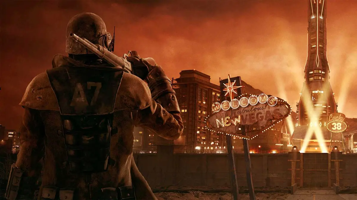 fallout new vegas courier looking toward the new vegas strip