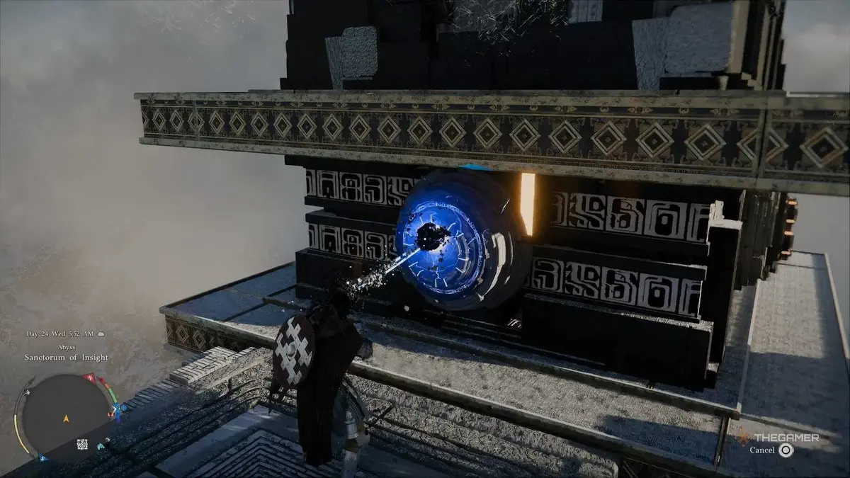 Starting the pillar puzzle in Obsession and Madness mission in Crimson Desert.