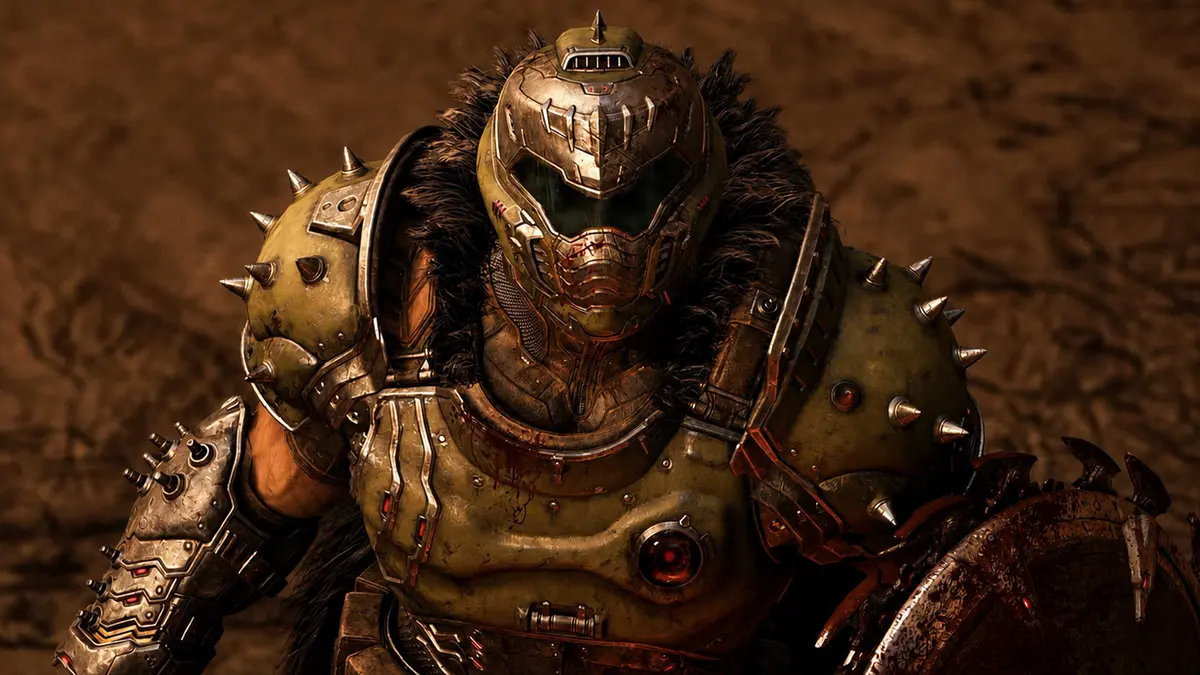 Doom Slayer looking up in Doom The Dark Ages Revelations