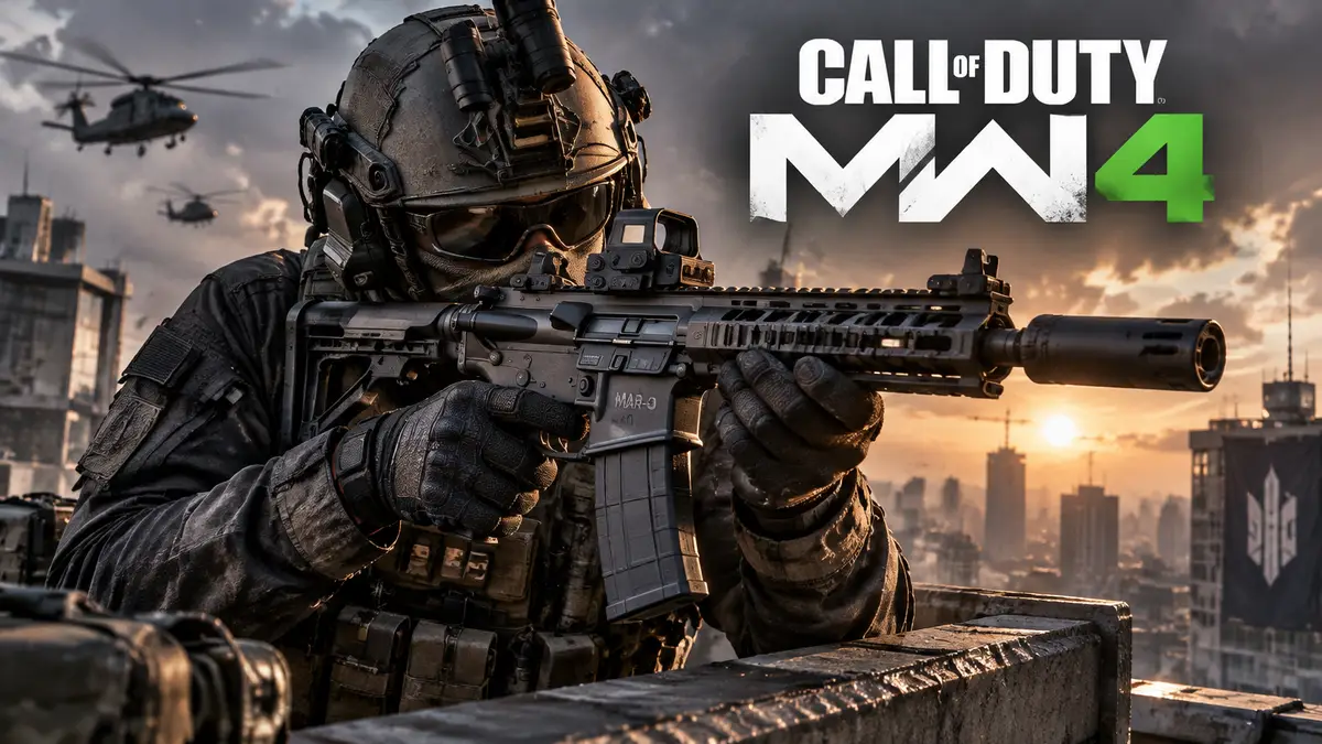 Боец с винтовкой MAR-9 на крыше здания в узнаваемом стиле Call of Duty