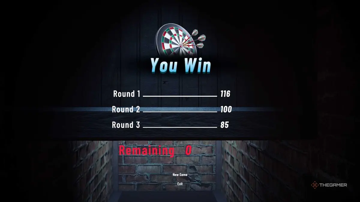 Crime Scene Cleaner winning the dartboard puzzle.