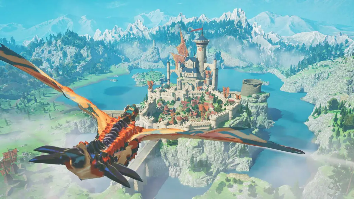 Flying on a Rathalos in Monster Hunter Stories 3 Twisted Reflection