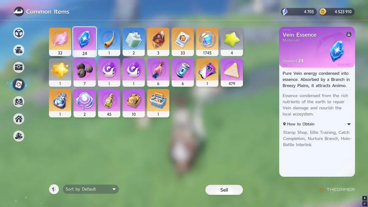 An inventory screen from Aniimo showing the Vein Essence item description.