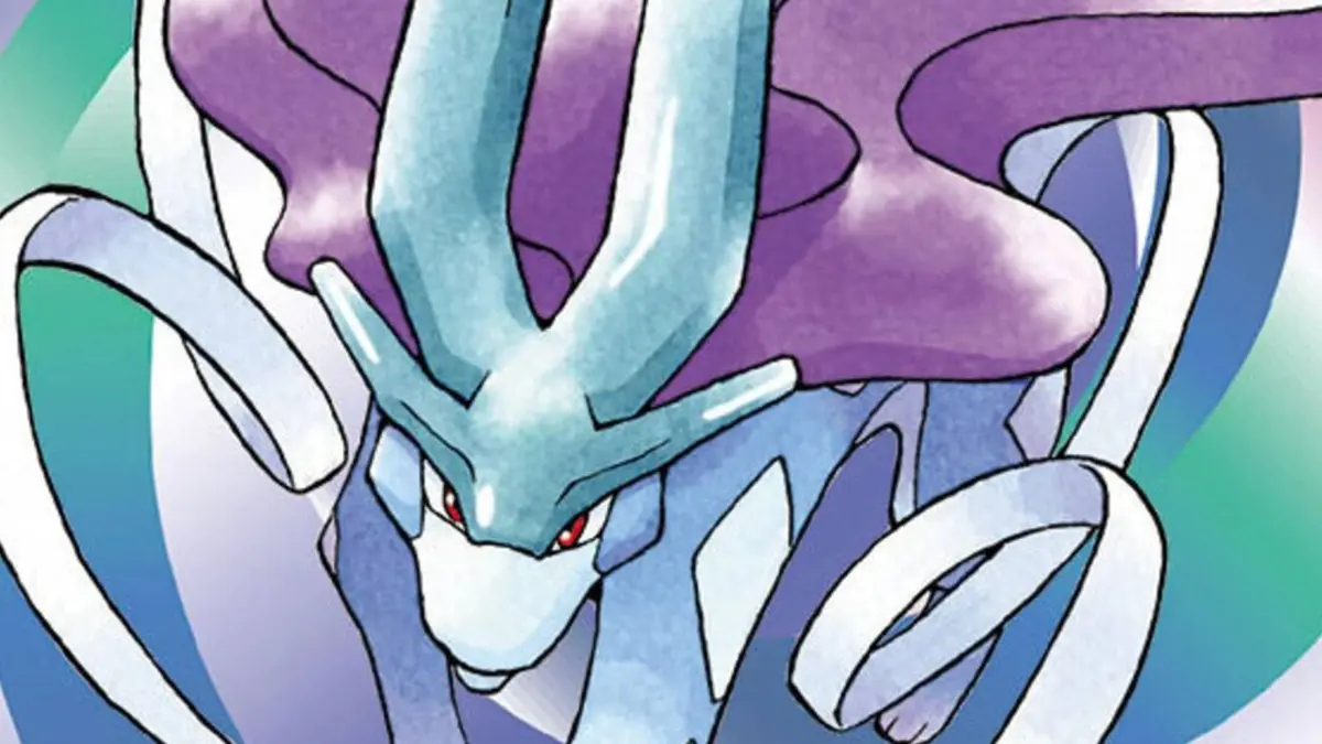 Pokemon Crystal's Cover shows Suicune running.