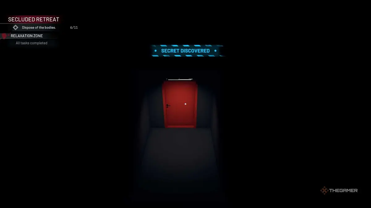 Crime Scene Cleaner secret room with red door discovered.