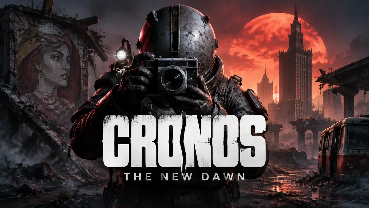 Герой хоррора Cronos: The New Dawn в тяжёлом скафандре среди руин ретрофутуристической Польши 1980-х