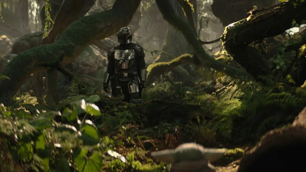 Din Djarin (Pedro Pascal) and Grogu on Nal Hutta in The Mandalorian and Grogu