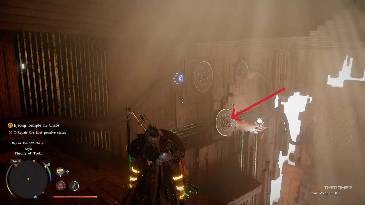 A player solving the Throne of Truth abyss puzzle in Crimson Desert.