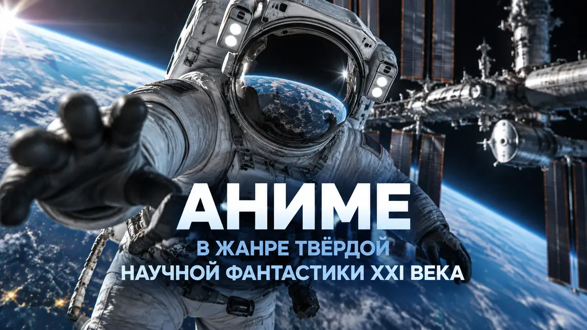 Астронавт в реалистичном скафандре парит на околоземной орбите на фоне космической станции