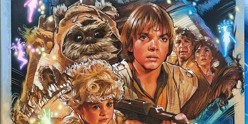Ewoks movie Caravan of Courage poster featuring human children and an ewok