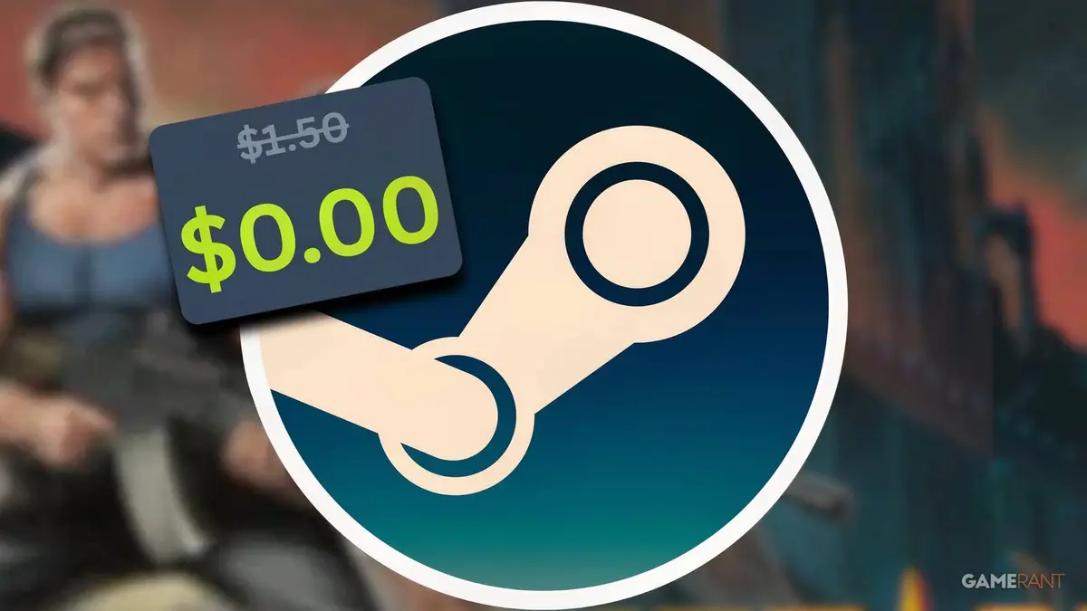 steam logo with 100% discount badge and blurred image of evil timefall's key art.
