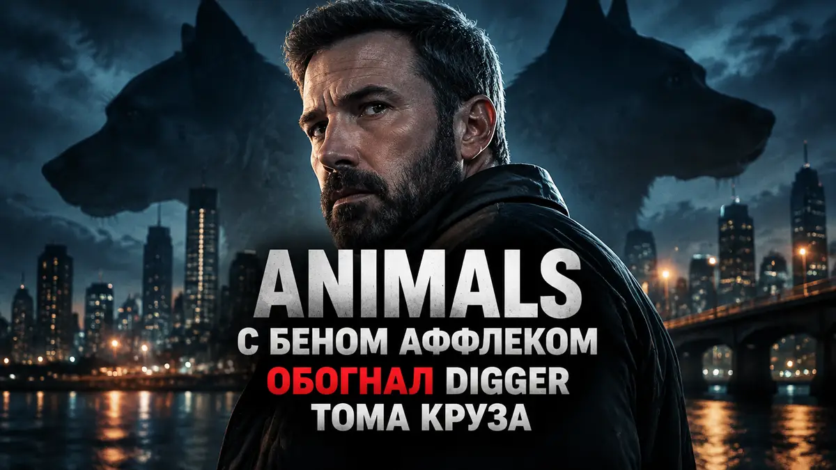 Бен Аффлек в напряжённом образе на постере триллера Animals от Netflix, ночной город на фоне