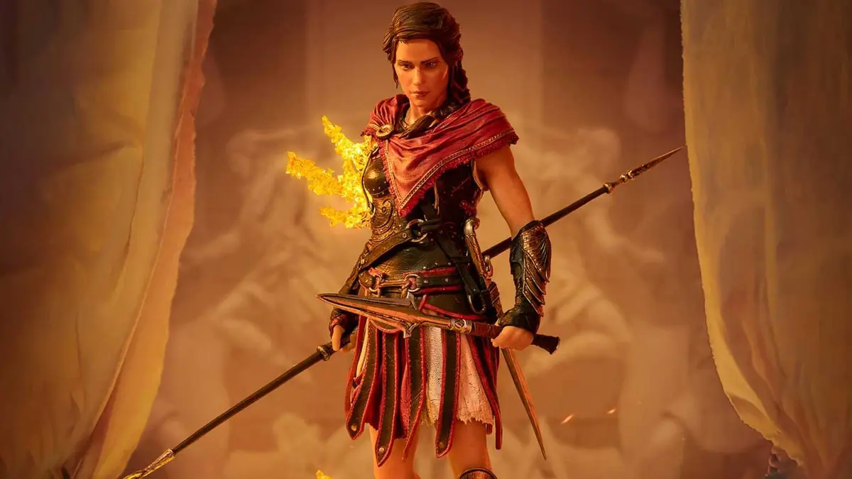 A statue of Kassandra from Assassin's Creed Odyssey.