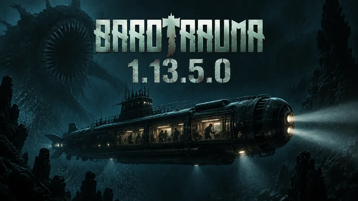 Подводная лодка в темных глубинах океана в визуальном стиле игры Barotrauma