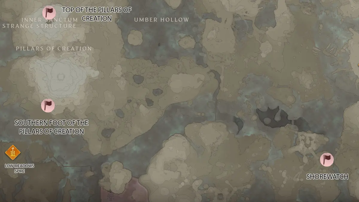 Enshrouded map highlighting base locations in Kindlewastes