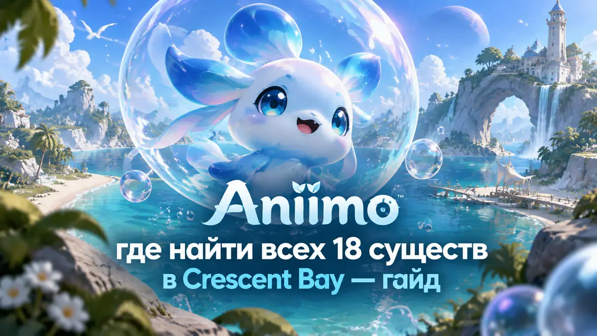 Водяное существо Glameep парит над лагуной Crescent Bay под пузырём в сказочном стиле Aniimo