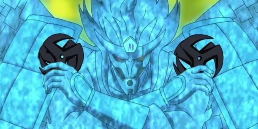Kakashi Hatake uses shuriken while in his Susanoo form in Naruto: Shippuden.
