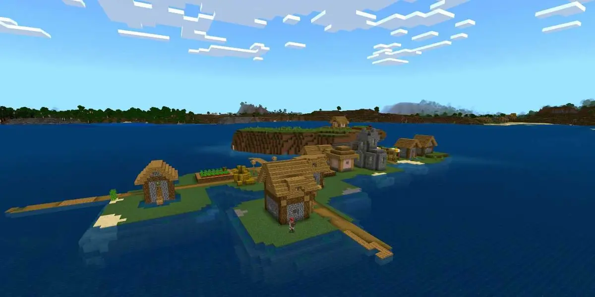 Minecraft Bedrock Edition Small Village On Lagoon Island.
