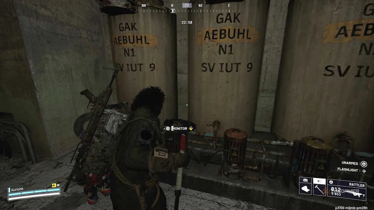 Player Raider monitoring one of the filtration systems in the Spaceport tunnels in Arc Raiders.