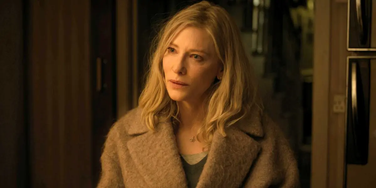 Cate Blanchett as Catherine looking serious in the Apple TV+ series Disclaimer