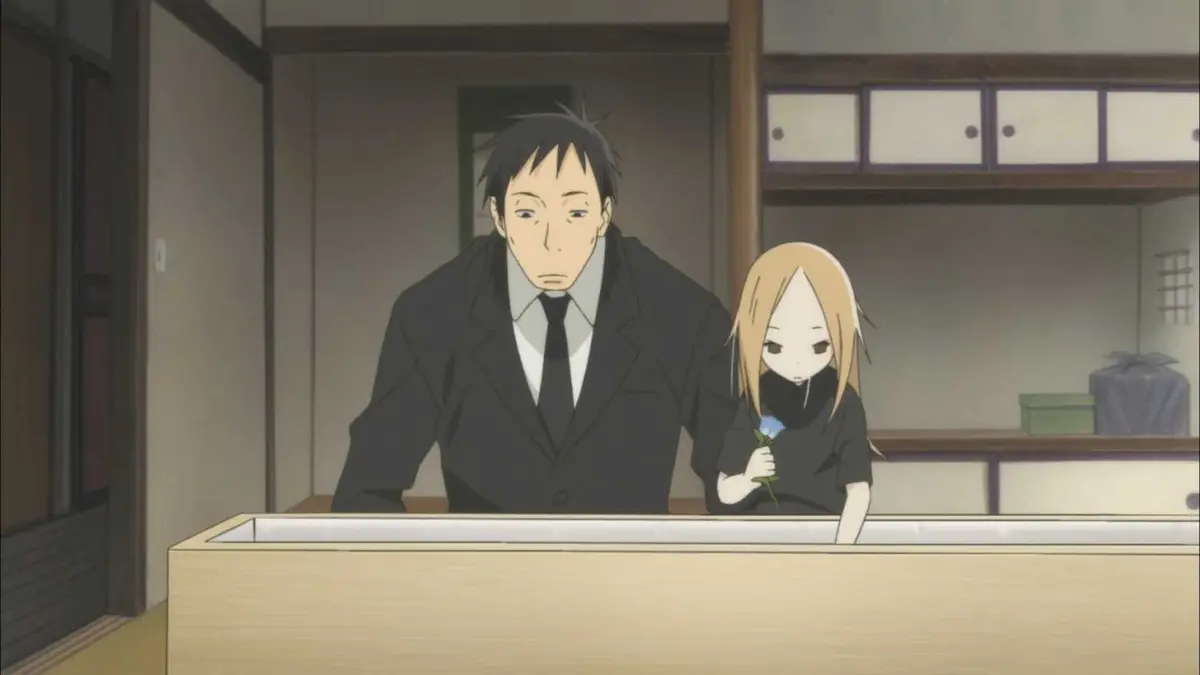 Daikichi and Rin give farewell to Daikichi's grandfather in Bunny Drop (3)-2