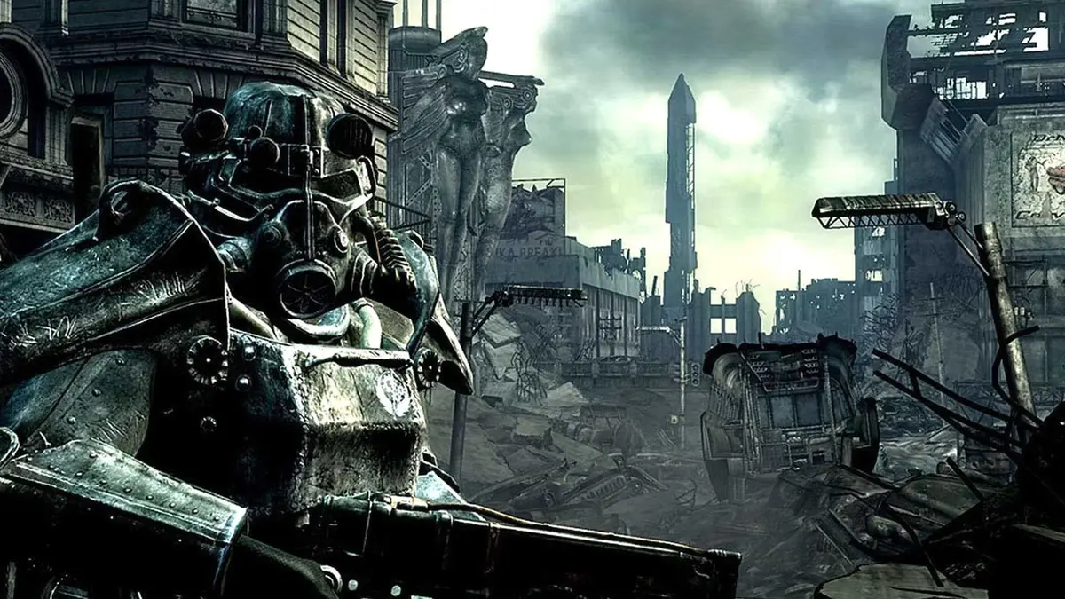 fallout 3 character standing holding a gun