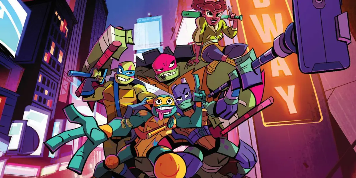 Rise of the Teenage Mutant Ninja Turtles cast all posing together