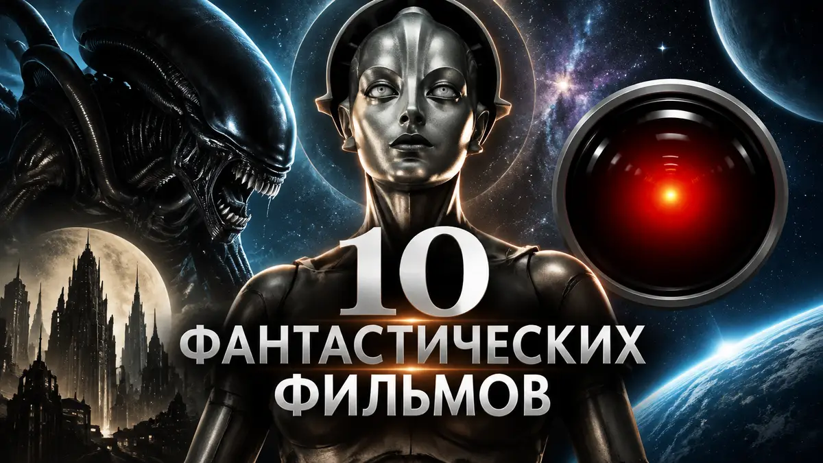 Коллаж фантастики лучше «Звёздных войн»: робот Мария из «Метрополиса», Ксеноморф и HAL 9000 на фоне космоса