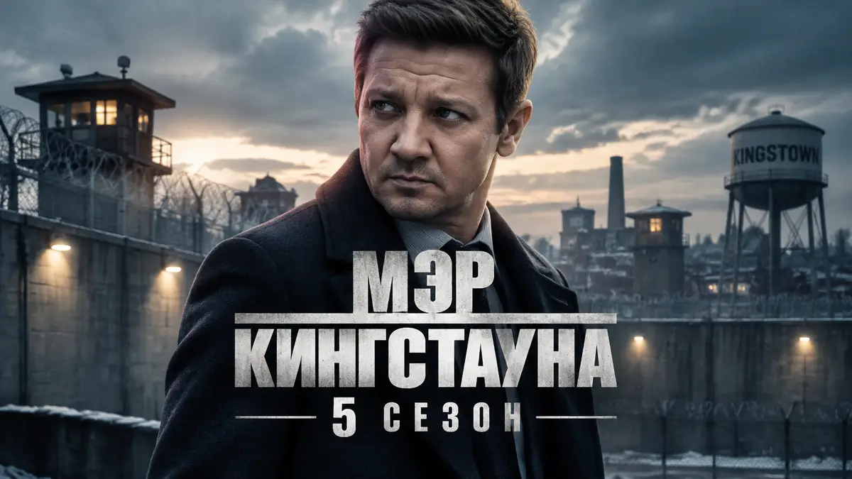 Джереми Реннер в роли Майка Маклаского на фоне тюремного городка, постер «Мэр Кингстауна» 5 сезон