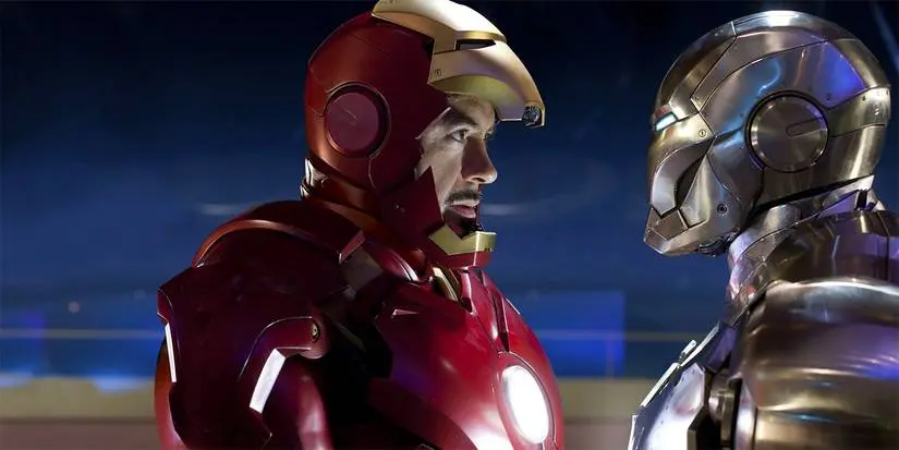 Iron Man and War Machine facing off in Iron Man 2