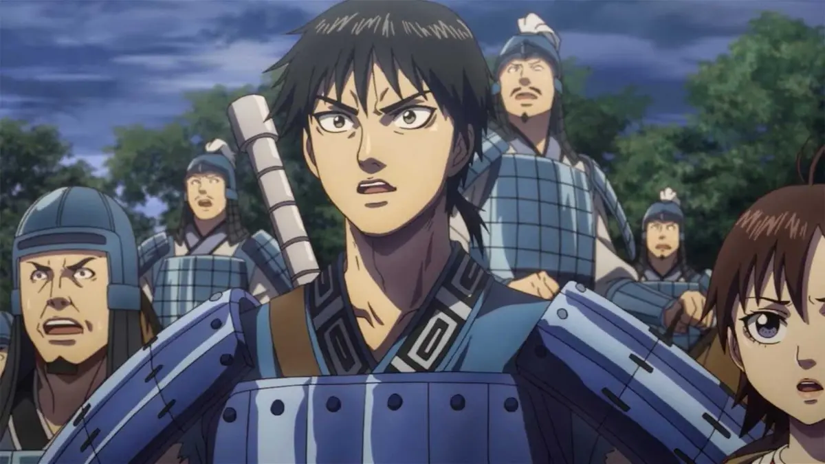 Xin with his comrades, looking shocked, in Kingdom.